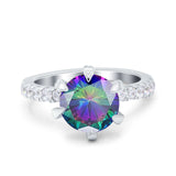 Vintage Art Deco Wedding Ring Round Simulated Cubic Zirconia 925 Sterling Silver