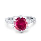 Vintage Art Deco Wedding Ring Round Simulated Cubic Zirconia 925 Sterling Silver