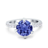 Vintage Art Deco Wedding Ring Round Simulated Cubic Zirconia 925 Sterling Silver