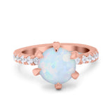 Vintage Art Deco Wedding Ring Round Simulated Cubic Zirconia 925 Sterling Silver