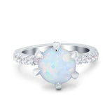 Vintage Art Deco Wedding Ring Round Simulated Cubic Zirconia 925 Sterling Silver