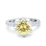 Vintage Art Deco Wedding Ring Round Simulated Cubic Zirconia 925 Sterling Silver