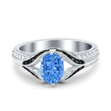 Art Deco Oval Engagement Ring Black Simulated Cubic Zirconia 925 Sterling Silver