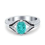 Art Deco Oval Engagement Ring Black Simulated Cubic Zirconia 925 Sterling Silver