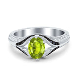 Art Deco Oval Engagement Ring Black Simulated Cubic Zirconia 925 Sterling Silver