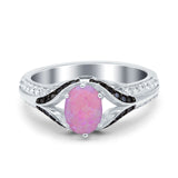 Art Deco Oval Engagement Ring Black Simulated Cubic Zirconia 925 Sterling Silver