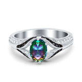 Art Deco Oval Engagement Ring Black Simulated Cubic Zirconia 925 Sterling Silver