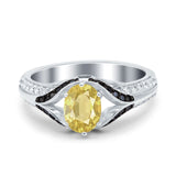 Art Deco Oval Engagement Ring Black Simulated Cubic Zirconia 925 Sterling Silver