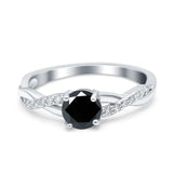 Art Deco Wedding Engagement Ring Round Simulated Cubic Zirconia 925 Sterling Silver