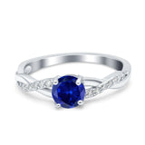 Art Deco Wedding Engagement Ring Round Simulated Cubic Zirconia 925 Sterling Silver