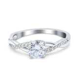 Art Deco Wedding Engagement Ring Round Simulated Cubic Zirconia 925 Sterling Silver