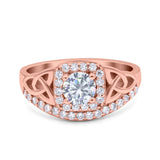 Celtic Art Deco Wedding Bridal Engagement Ring Simulated Cubic Zirconia 925 Sterling Silver