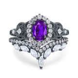 Marquise Art Deco Band Wedding Engagement Bridal Ring Oval Accent Vintage Round Simulated Cubic Zirconia 925 Sterling Silver