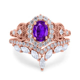 Marquise Art Deco Band Wedding Engagement Bridal Ring Oval Accent Vintage Round Simulated Cubic Zirconia 925 Sterling Silver