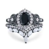 Marquise Art Deco Band Wedding Engagement Bridal Ring Oval Accent Vintage Round Simulated Cubic Zirconia 925 Sterling Silver