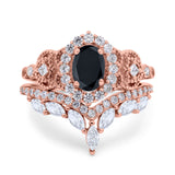 Marquise Art Deco Band Wedding Engagement Bridal Ring Oval Accent Vintage Round Simulated Cubic Zirconia 925 Sterling Silver