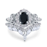 Marquise Art Deco Band Wedding Engagement Bridal Ring Oval Accent Vintage Round Simulated Cubic Zirconia 925 Sterling Silver