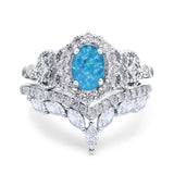 Marquise Art Deco Band Wedding Engagement Bridal Ring Oval Accent Vintage Round Simulated Cubic Zirconia 925 Sterling Silver