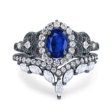 Marquise Art Deco Band Wedding Engagement Bridal Ring Oval Accent Vintage Round Simulated Cubic Zirconia 925 Sterling Silver