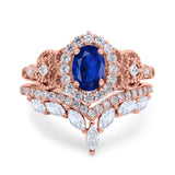 Marquise Art Deco Band Wedding Engagement Bridal Ring Oval Accent Vintage Round Simulated Cubic Zirconia 925 Sterling Silver