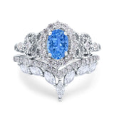 Marquise Art Deco Band Wedding Engagement Bridal Ring Oval Accent Vintage Round Simulated Cubic Zirconia 925 Sterling Silver
