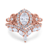 Marquise Art Deco Band Wedding Engagement Bridal Ring Oval Accent Vintage Round Simulated Cubic Zirconia 925 Sterling Silver