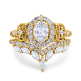 Marquise Art Deco Band Wedding Engagement Bridal Ring Oval Accent Vintage Round Simulated Cubic Zirconia 925 Sterling Silver