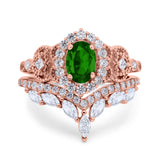 Marquise Art Deco Band Wedding Engagement Bridal Ring Oval Accent Vintage Round Simulated Cubic Zirconia 925 Sterling Silver