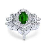 Marquise Art Deco Band Wedding Engagement Bridal Ring Oval Accent Vintage Round Simulated Cubic Zirconia 925 Sterling Silver