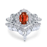 Marquise Art Deco Band Wedding Engagement Bridal Ring Oval Accent Vintage Round Simulated Cubic Zirconia 925 Sterling Silver