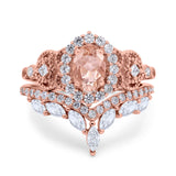 Marquise Art Deco Band Wedding Engagement Bridal Ring Oval Accent Vintage Round Simulated Cubic Zirconia 925 Sterling Silver