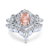 Marquise Art Deco Band Wedding Engagement Bridal Ring Oval Accent Vintage Round Simulated Cubic Zirconia 925 Sterling Silver