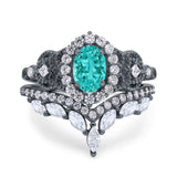 Marquise Art Deco Band Wedding Engagement Bridal Ring Oval Accent Vintage Round Simulated Cubic Zirconia 925 Sterling Silver
