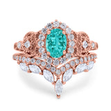 Marquise Art Deco Band Wedding Engagement Bridal Ring Oval Accent Vintage Round Simulated Cubic Zirconia 925 Sterling Silver