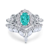 Marquise Art Deco Band Wedding Engagement Bridal Ring Oval Accent Vintage Round Simulated Cubic Zirconia 925 Sterling Silver
