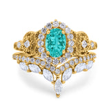 Marquise Art Deco Band Wedding Engagement Bridal Ring Oval Accent Vintage Round Simulated Cubic Zirconia 925 Sterling Silver