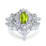 Marquise Art Deco Band Wedding Engagement Bridal Ring Oval Accent Vintage Round Simulated Cubic Zirconia 925 Sterling Silver