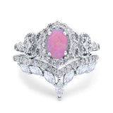 Marquise Art Deco Band Wedding Engagement Bridal Ring Oval Accent Vintage Round Simulated Cubic Zirconia 925 Sterling Silver