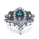 Marquise Art Deco Band Wedding Engagement Bridal Ring Oval Accent Vintage Round Simulated Cubic Zirconia 925 Sterling Silver