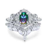 Marquise Art Deco Band Wedding Engagement Bridal Ring Oval Accent Vintage Round Simulated Cubic Zirconia 925 Sterling Silver