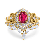 Marquise Art Deco Band Wedding Engagement Bridal Ring Oval Accent Vintage Round Simulated Cubic Zirconia 925 Sterling Silver