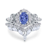 Marquise Art Deco Band Wedding Engagement Bridal Ring Oval Accent Vintage Round Simulated Cubic Zirconia 925 Sterling Silver