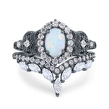 Marquise Art Deco Band Wedding Engagement Bridal Ring Oval Accent Vintage Round Simulated Cubic Zirconia 925 Sterling Silver