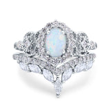 Marquise Art Deco Band Wedding Engagement Bridal Ring Oval Accent Vintage Round Simulated Cubic Zirconia 925 Sterling Silver