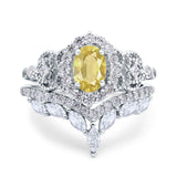 Marquise Art Deco Band Wedding Engagement Bridal Ring Oval Accent Vintage Round Simulated Cubic Zirconia 925 Sterling Silver