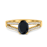 Split Shank Halo Oval Wedding Engagement Ring Round Black Simulated Cubic Zirconia 925 Sterling Silver