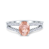 Split Shank Halo Oval Wedding Engagement Ring Round Black Simulated Cubic Zirconia 925 Sterling Silver