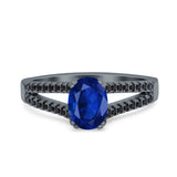 Split Shank Halo Oval Wedding Engagement Ring Round Black Simulated Cubic Zirconia 925 Sterling Silver