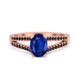 Split Shank Halo Oval Wedding Engagement Ring Round Black Simulated Cubic Zirconia 925 Sterling Silver