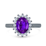 Halo Art Deco Oval Wedding Engagement Bridal Ring Round Simulated Cubic Zirconia 925 Sterling Silver